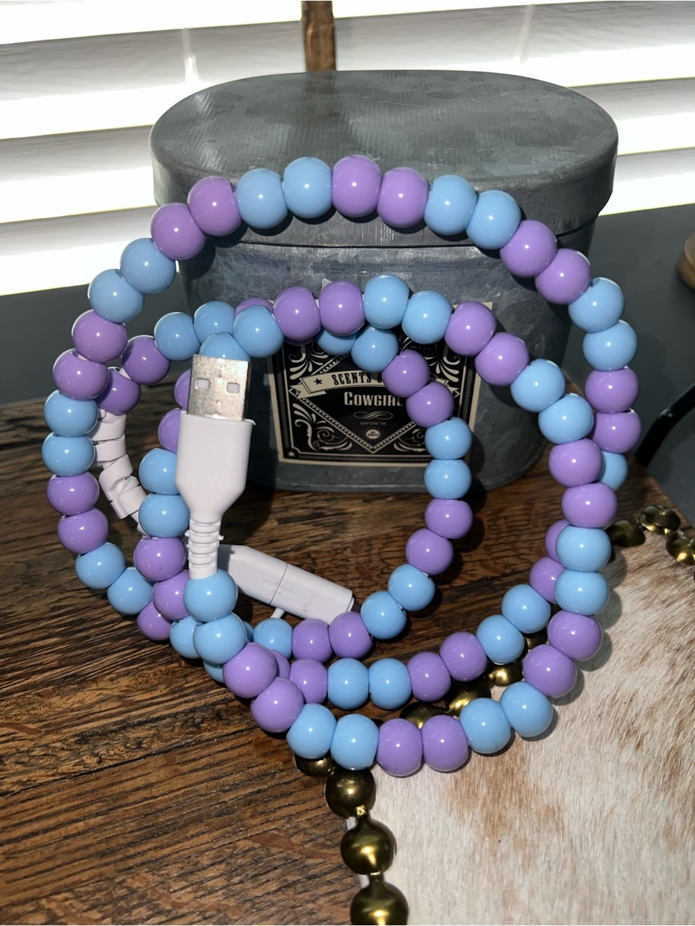 Beaded USB Charging Cable — Blue & Purple